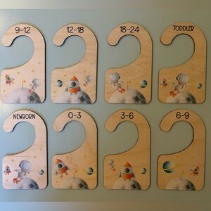 Wooden Closet Dividers with Astronaut & Rocket Design